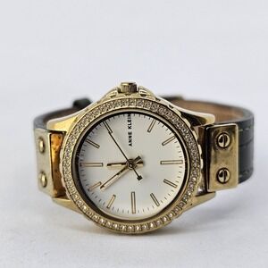 Anne Klein Women's Watch 30MM White Dial Green Leather Band Straps New Battery